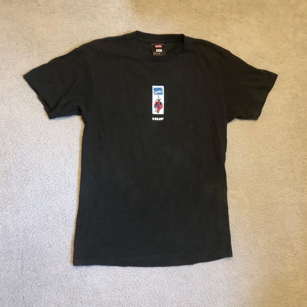HUF x Marvel Spider-Man Graphic T-Shirt Mens Medium Black 100% Cotton Tee